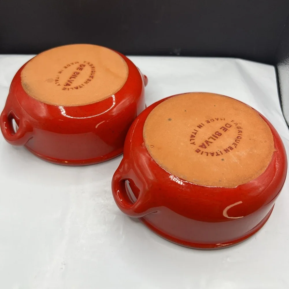 Pair 2 De Silva Terracotta Ceramic Casserole Ramekin Bowl Red Made in Italy
